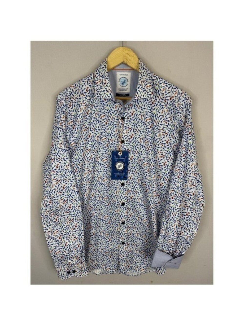 A Fish Named Fred Mens Colorful Fishes Print Button Down Shirt 9889 White Medium